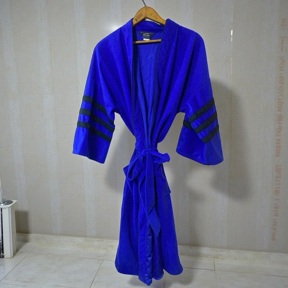 VTG Harcourt Robe Mens OS Royal Blue Tie Belt USA Made Pockets Soft Fleece Lined